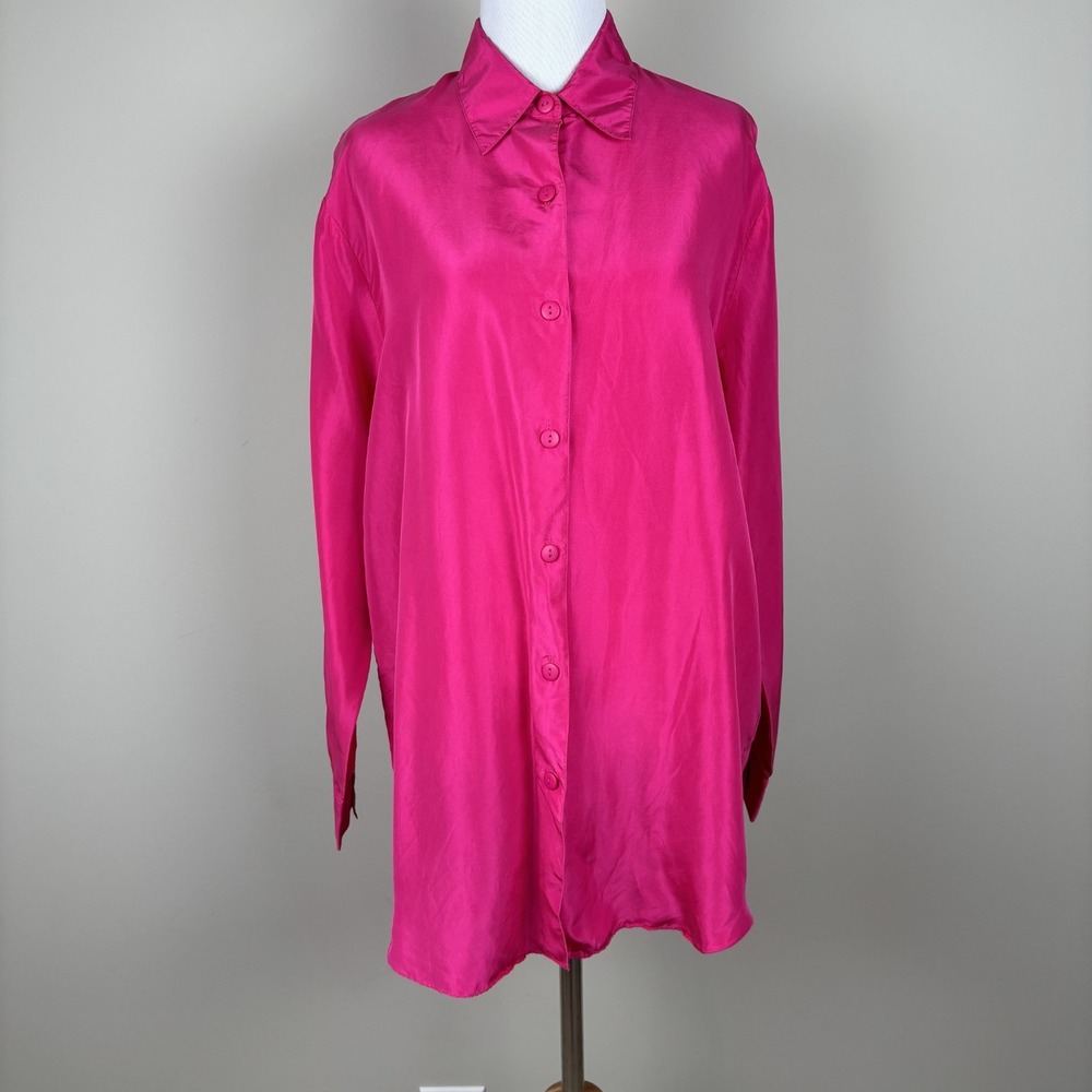 Diane Von Furstenberg Silk Blouse Tunic Top Womens S/M Pink Button Up Oversized